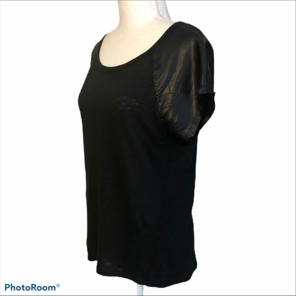 Sandro Black Linen Knit Short Satin Sleeve Top 2 - Picture 3 of 9